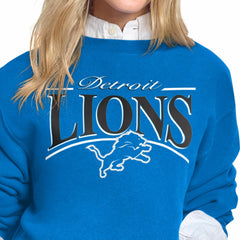 Detroit Lions Starter Women's Arch Stripe Fleece Crewneck Sweatshirt - Blue online