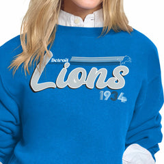 Detroit Lions Starter Women's Groovy Script Fleece Crewneck Sweatshirt - Blue online