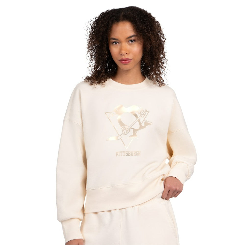 Pittsburgh Penguins Starter Women's Boxy Cropped Sweatshirt - Cream Sweatshirts
