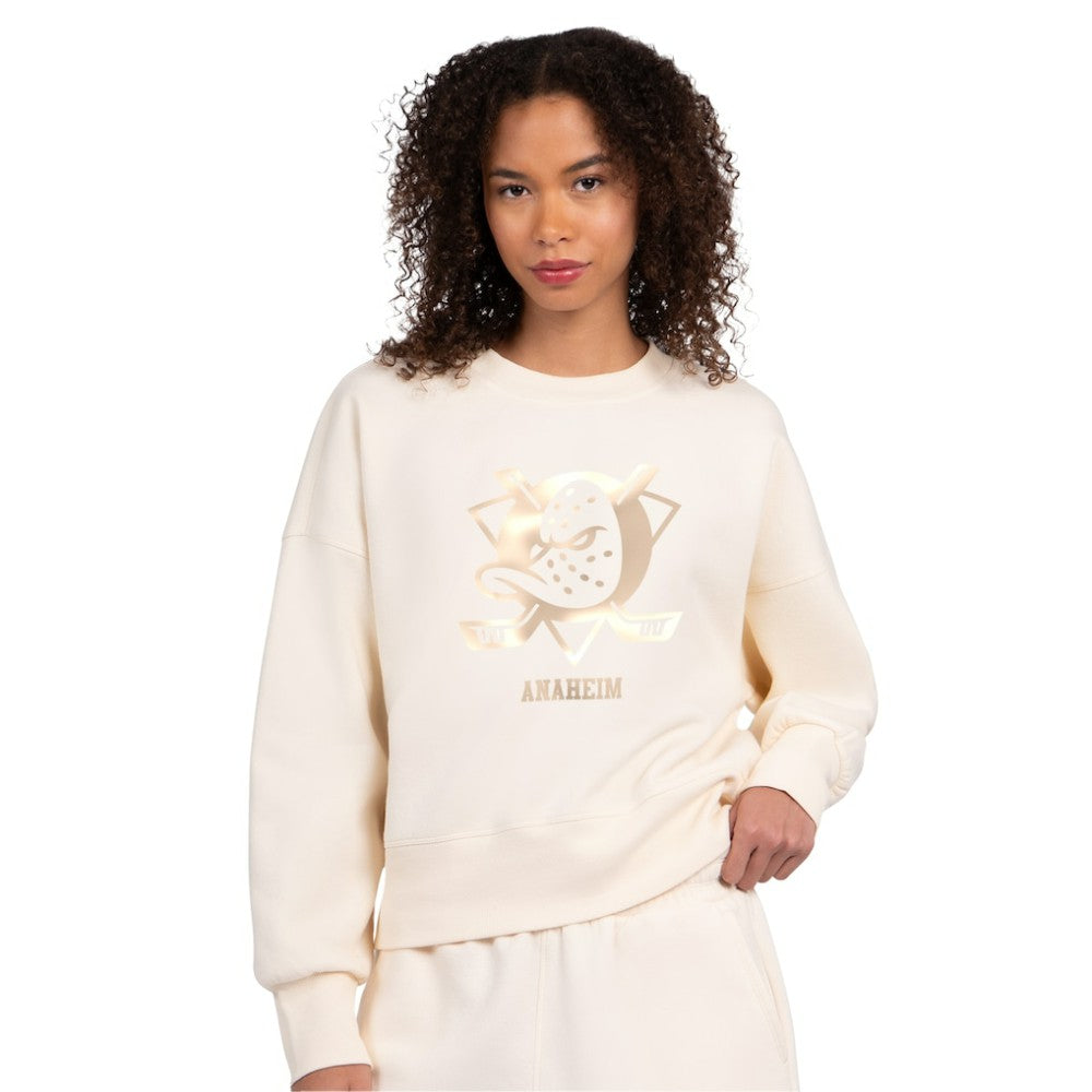 Anaheim Ducks Starter Women's Boxy Cropped Sweatshirt - Cream Sweatshirts