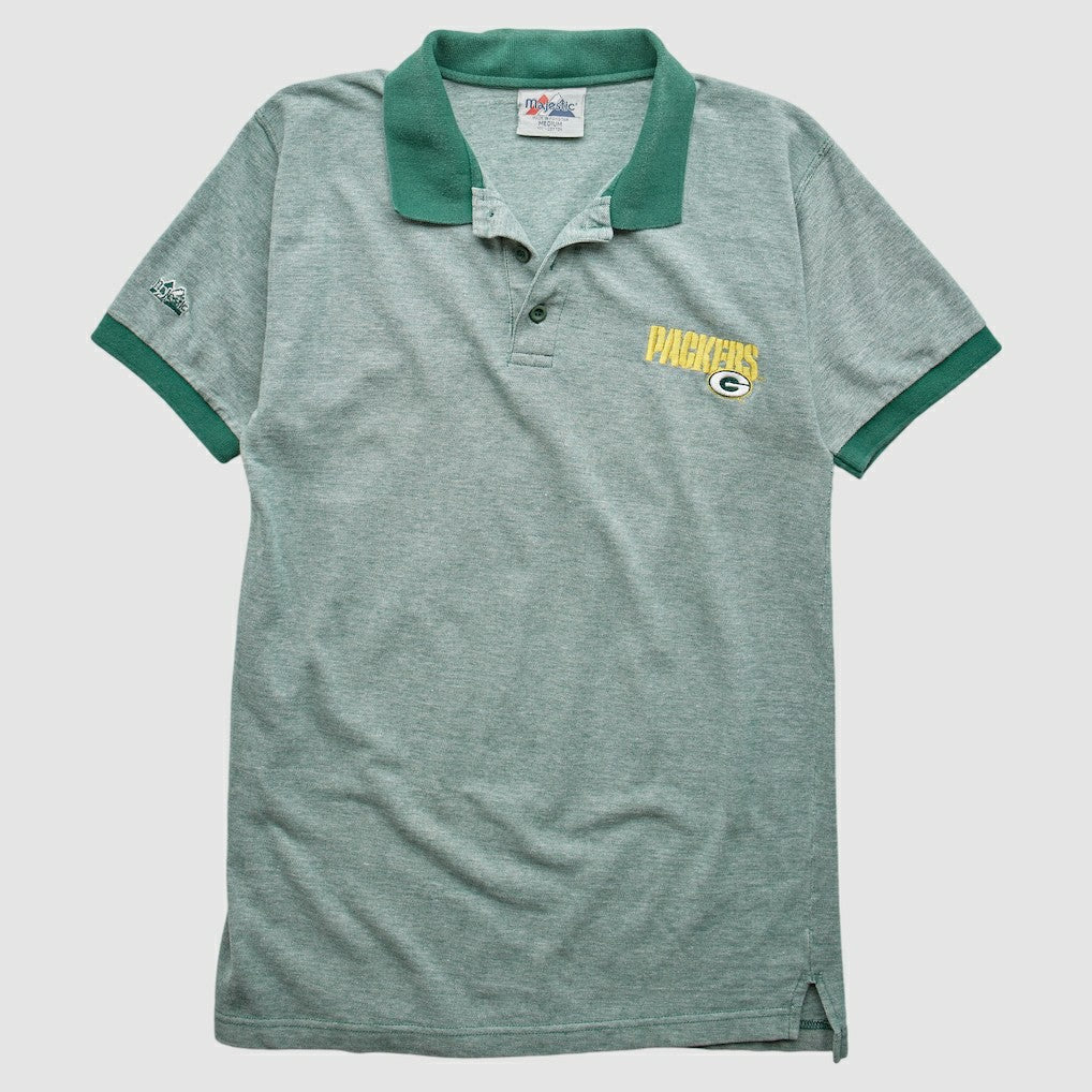 Green Bay Packers Majestic 90s Polo - Heather Gray Vintage discount