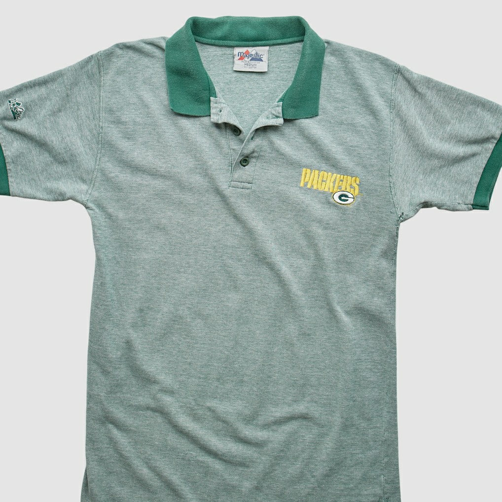 Green Bay Packers Majestic 90s Polo - Heather Gray Vintage discount