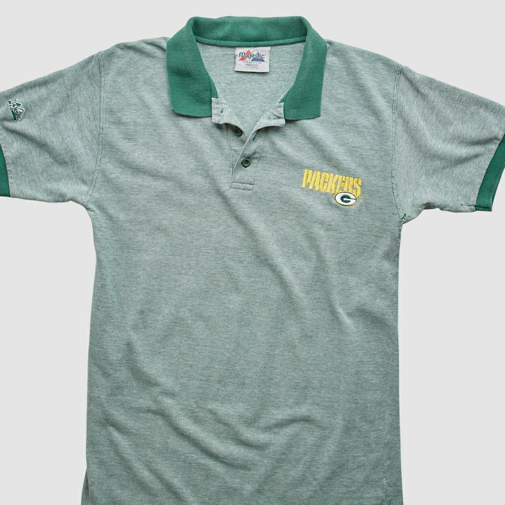 Green Bay Packers Majestic 90s Polo - Heather Gray Vintage discount