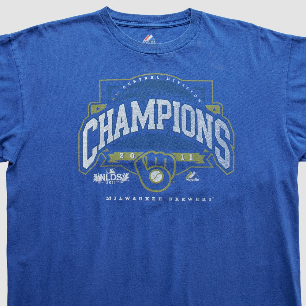 Milwaukee Brewers Majestic 2011 T-Shirt Blue Vintage