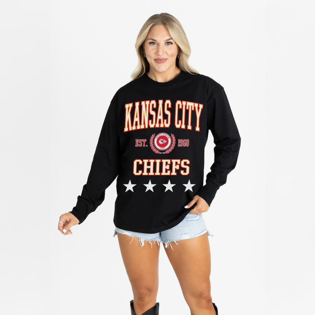 Kansas City Chiefs Gameday Couture Women's Oversized Everyday Star Long Sleeve T-Shirt - Black outlet