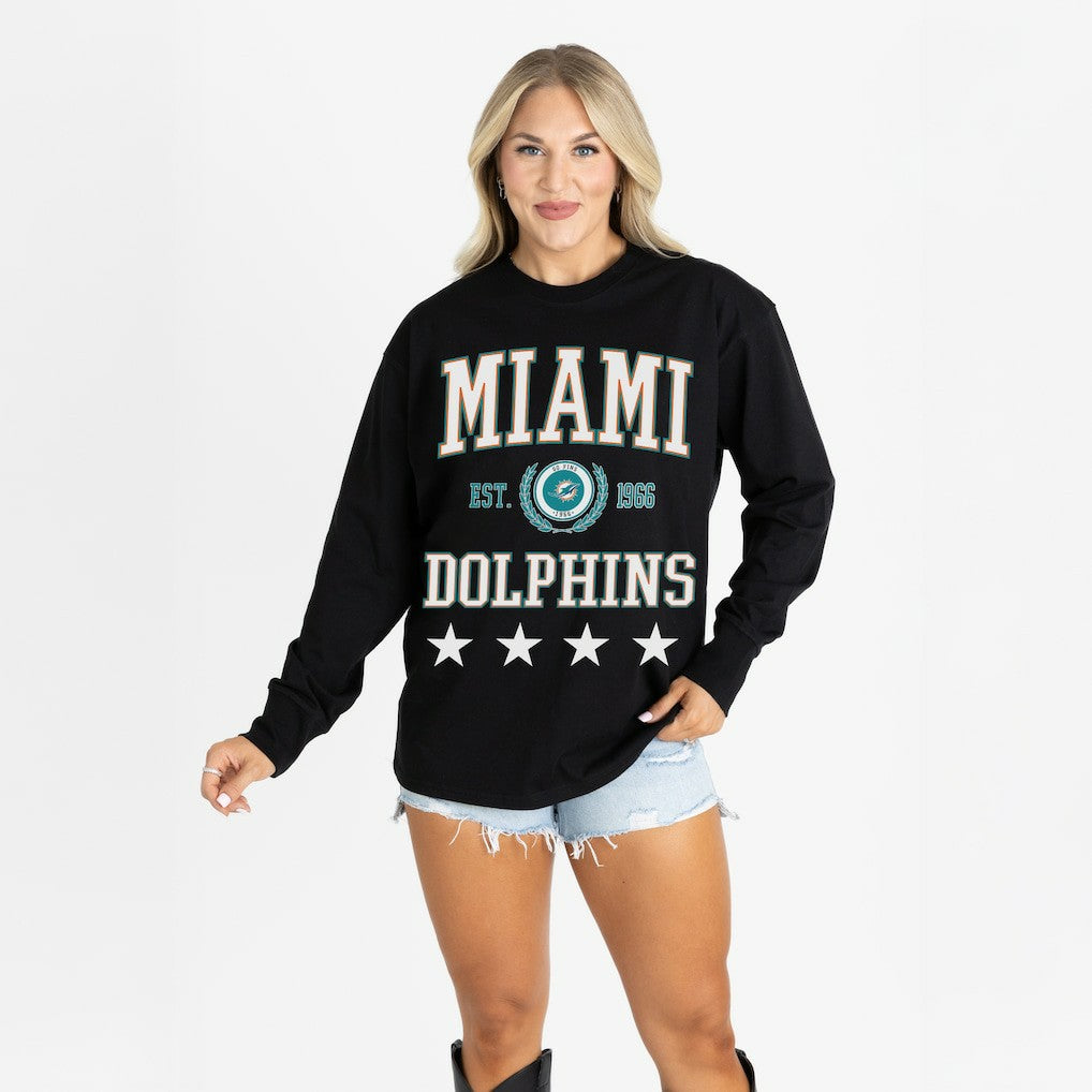 Miami Dolphins Gameday Couture Women's Oversized Everyday Star Long Sleeve T-Shirt - Black outlet
