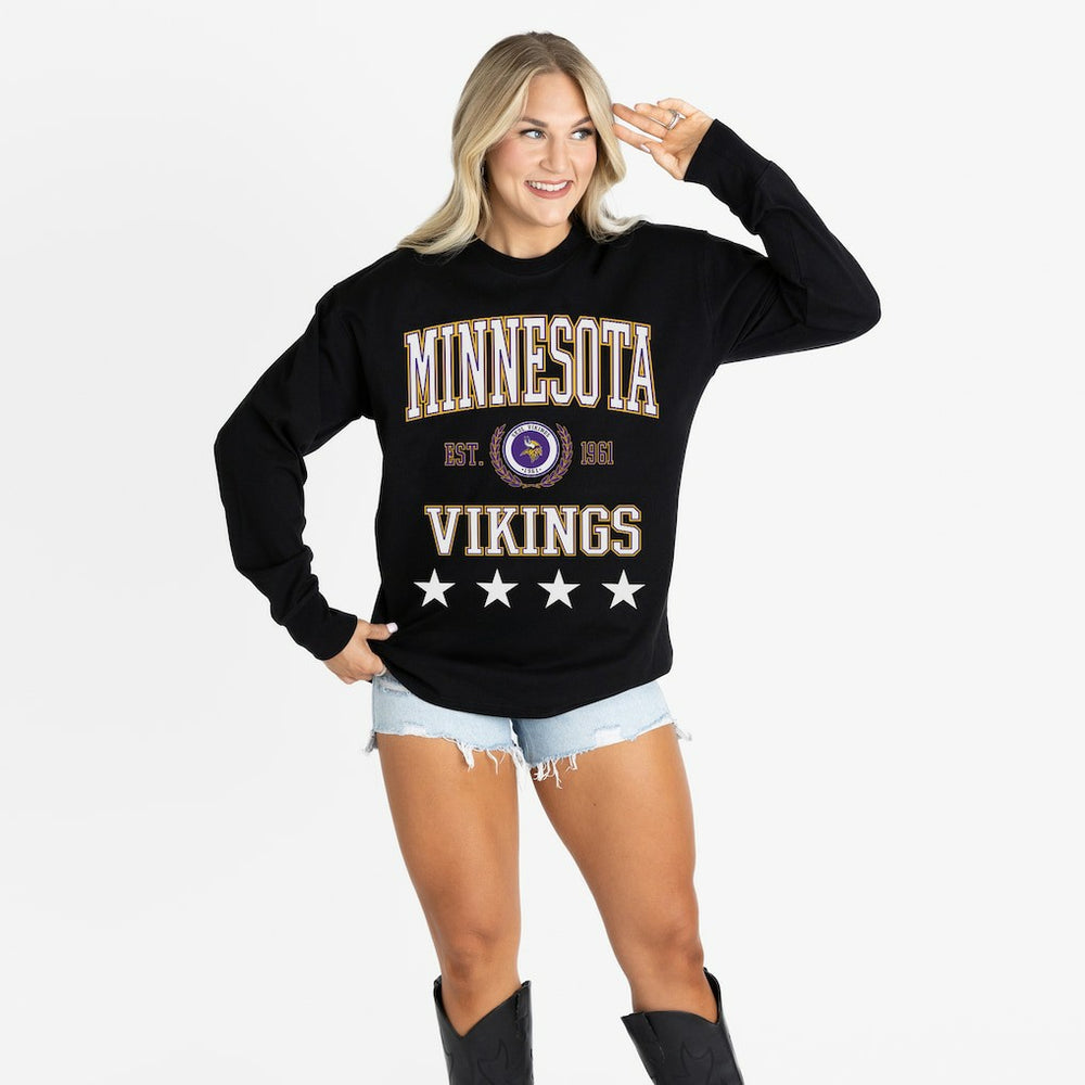 Minnesota Vikings Gameday Couture Women's Oversized Everyday Star Long Sleeve T-Shirt - Black discount
