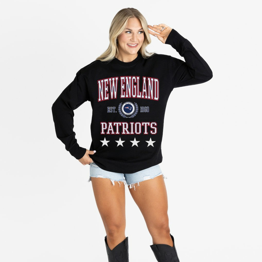 New England Patriots Gameday Couture Women's Oversized Everyday Star Long Sleeve T-Shirt - Black outlet