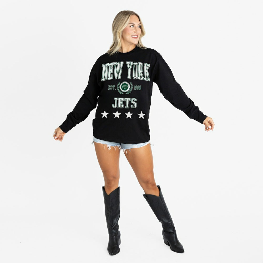 New York Jets Gameday Couture Women's Oversized Everyday Star Long Sleeve T-Shirt - Black discount