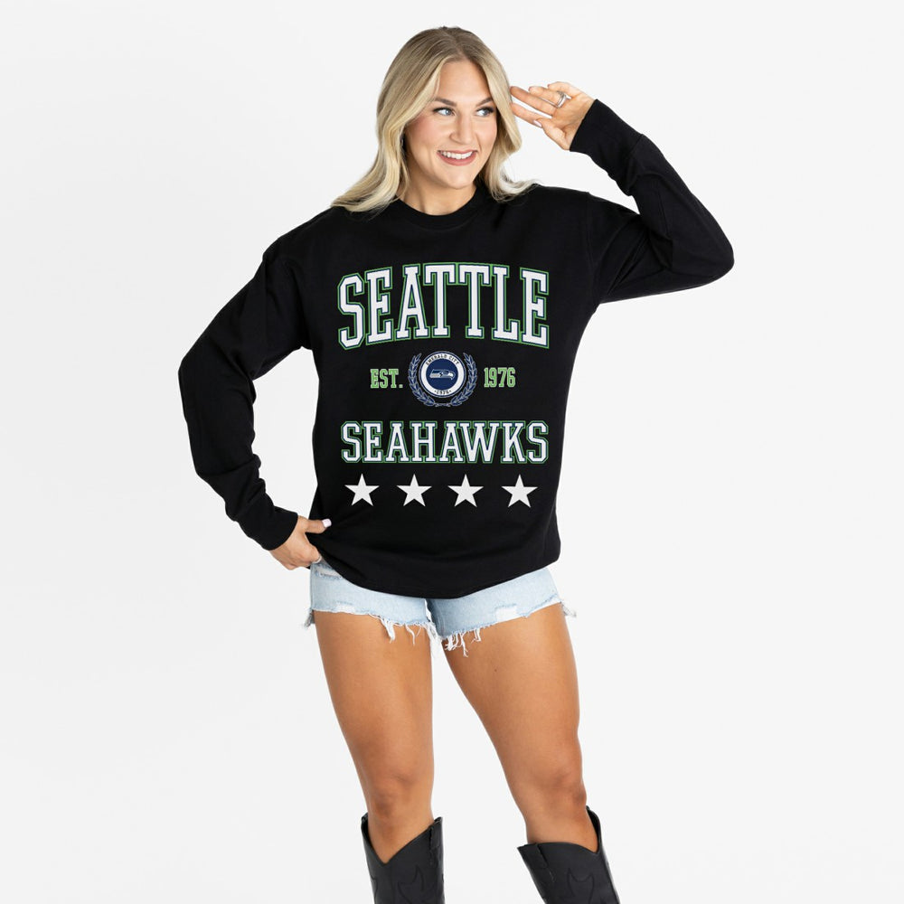 Seattle Seahawks Gameday Couture Women's Oversized Everyday Star Long Sleeve T-Shirt - Black outlet