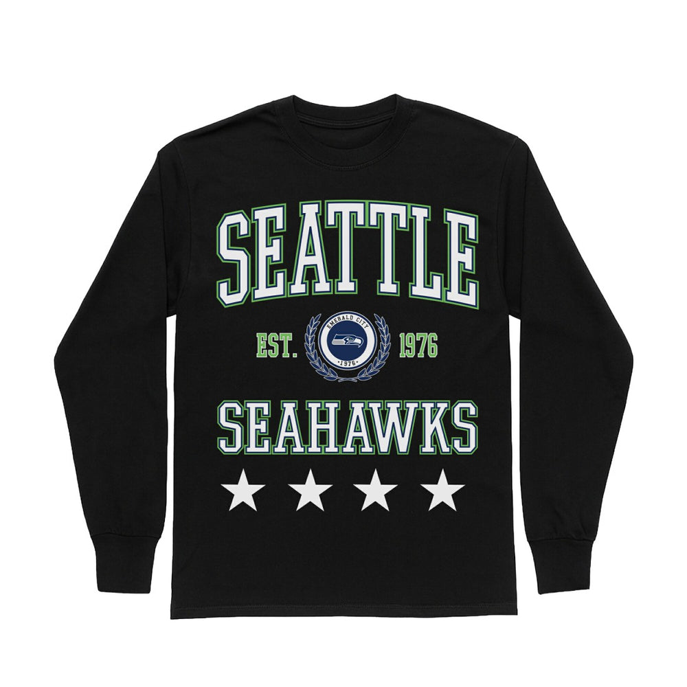 Seattle Seahawks Gameday Couture Women's Oversized Everyday Star Long Sleeve T-Shirt - Black outlet