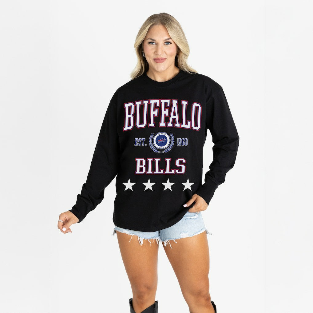 Buffalo Bills Gameday Couture Women's Oversized Everyday Star Long Sleeve T-Shirt - Black sale