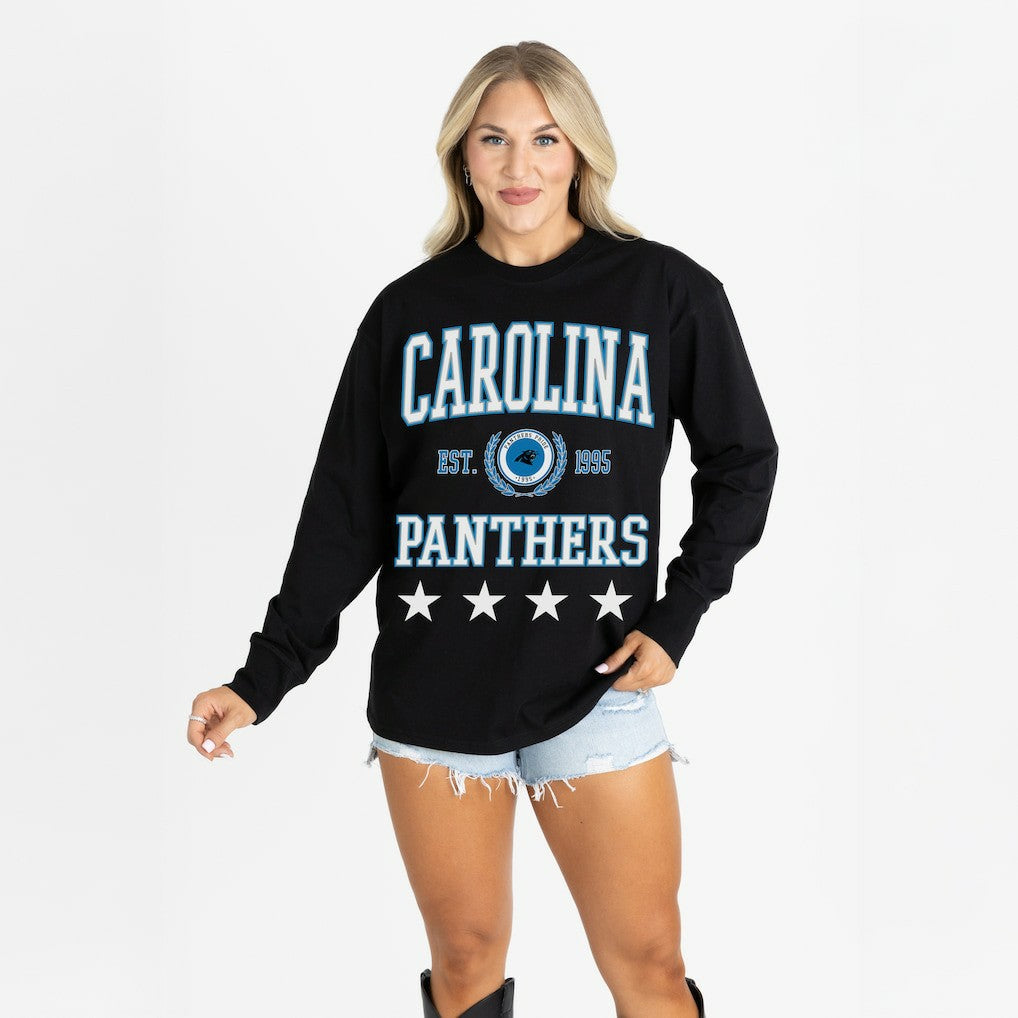 Carolina Panthers Gameday Couture Women's Oversized Everyday Star Long Sleeve T-Shirt - Black for sale