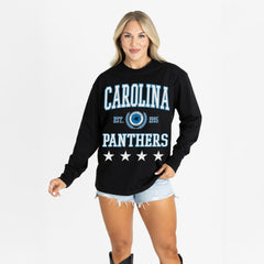 Carolina Panthers Gameday Couture Women's Oversized Everyday Star Long Sleeve T-Shirt - Black for sale