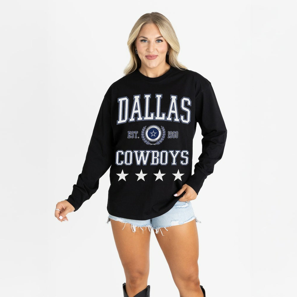 Dallas Cowboys Gameday Couture Women's Oversized Everyday Star Long Sleeve T-Shirt - Black sale