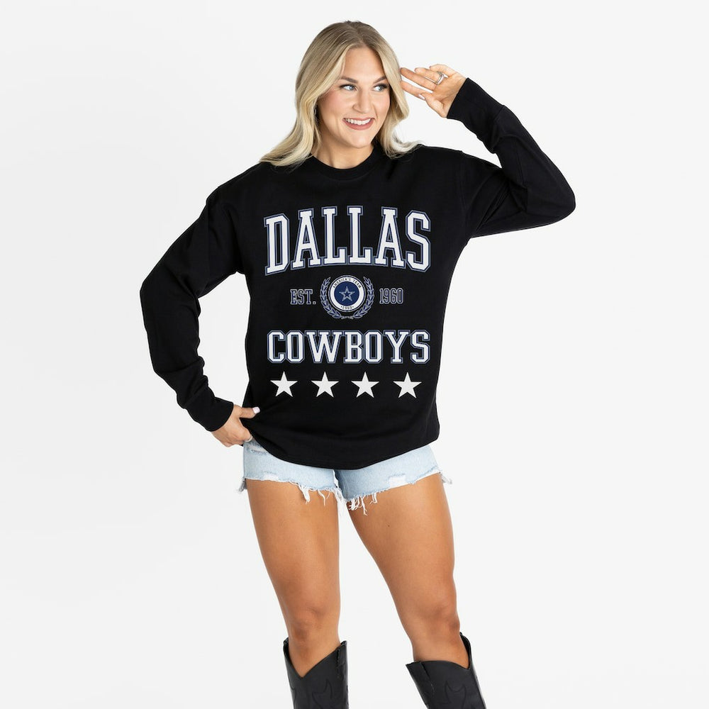 Dallas Cowboys Gameday Couture Women's Oversized Everyday Star Long Sleeve T-Shirt - Black sale