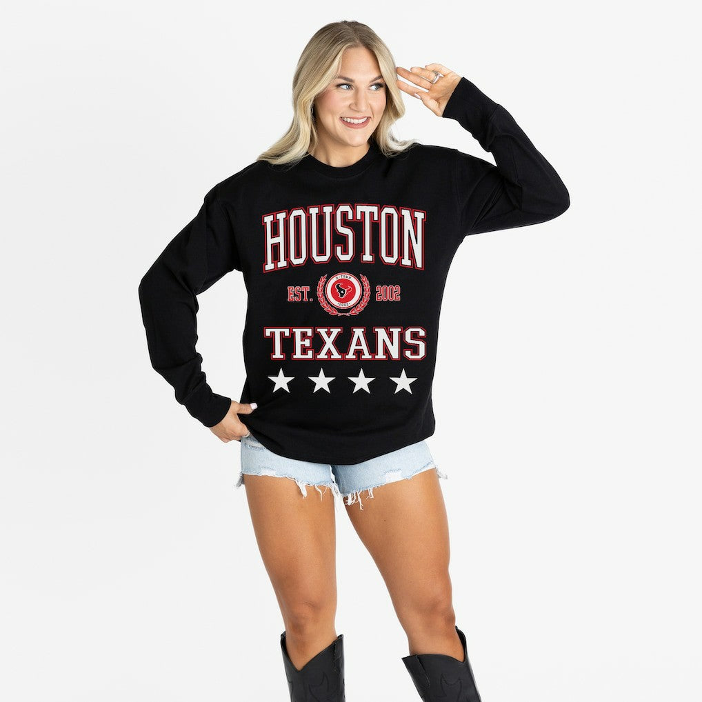 Houston Texans Gameday Couture Women's Oversized Everyday Star Long Sleeve T-Shirt - Black for sale