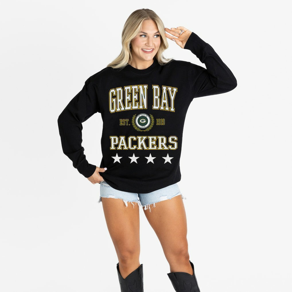 Green Bay Packers Gameday Couture Women's Oversized Everyday Star Long Sleeve T-Shirt - Black cheap