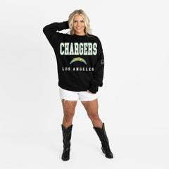 Los Angeles Chargers Gameday Couture Women's Oversized Level Up Black Label Premium Fleece Sweatshirt - Black on sale