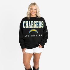 Los Angeles Chargers Gameday Couture Women's Oversized Level Up Black Label Premium Fleece Sweatshirt - Black on sale