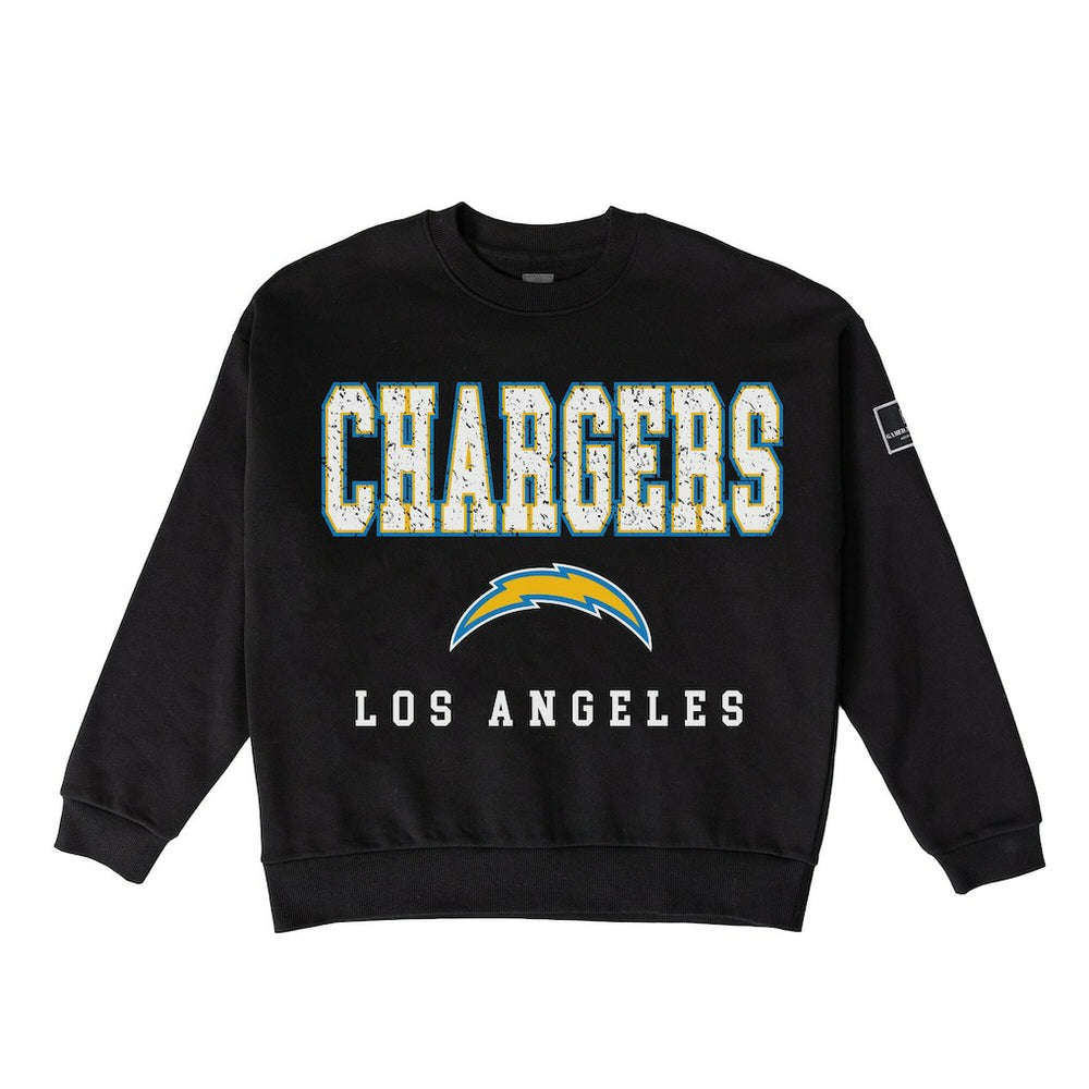 Los Angeles Chargers Gameday Couture Women's Oversized Level Up Black Label Premium Fleece Sweatshirt - Black on sale