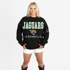 Jacksonville Jaguars Gameday Couture Women's Oversized Level Up Black Label Premium Fleece Sweatshirt - Black cheap