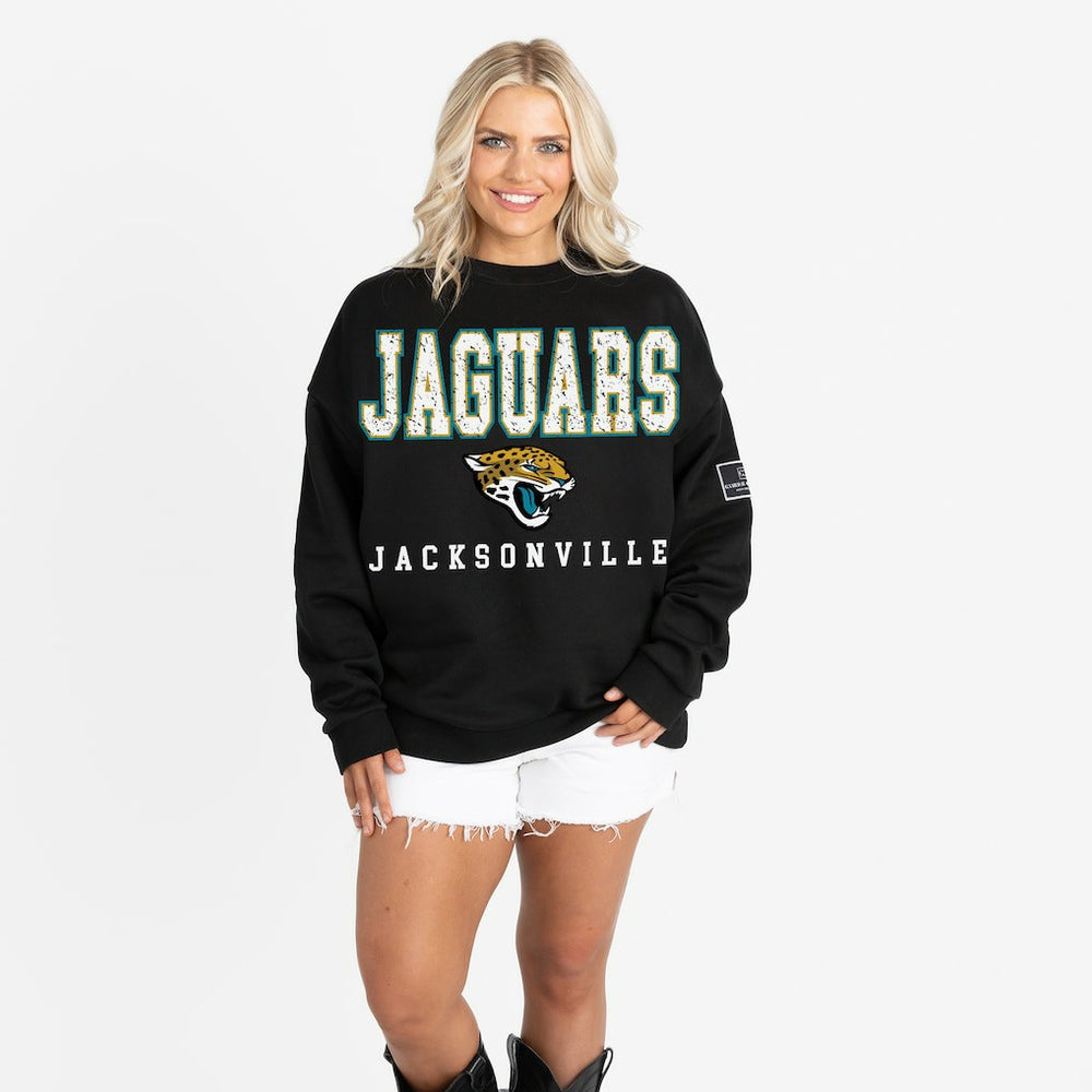 Jacksonville Jaguars Gameday Couture Women's Oversized Level Up Black Label Premium Fleece Sweatshirt - Black cheap