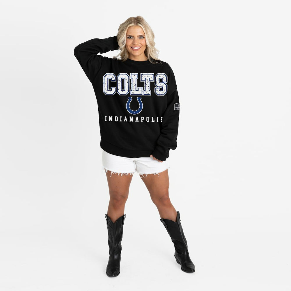 Indianapolis Colts Gameday Couture Women's Oversized Level Up Black Label Premium Fleece Sweatshirt - Black outlet