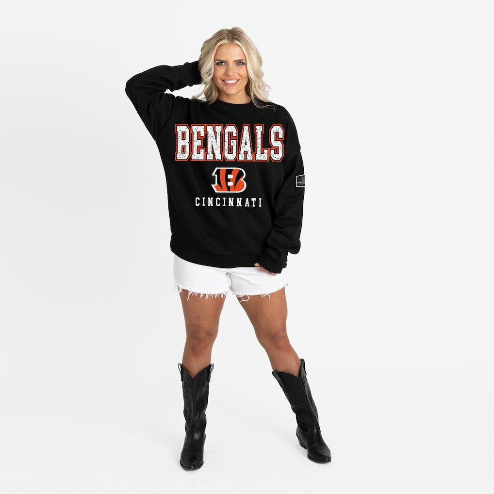 Cincinnati Bengals Gameday Couture Women's Oversized Level Up Black Label Premium Fleece Sweatshirt - Black discount