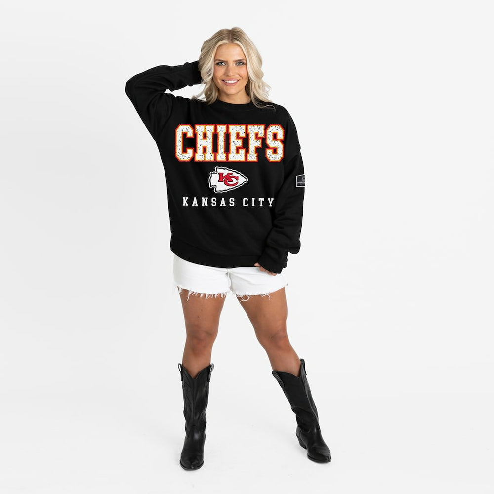 Kansas City Chiefs Gameday Couture Women's Oversized Level Up Black Label Premium Fleece Sweatshirt - Black for sale
