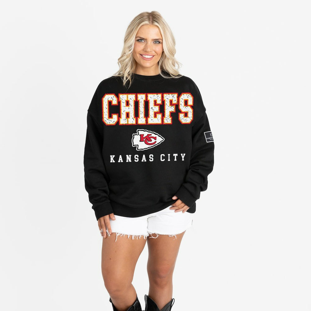 Kansas City Chiefs Gameday Couture Women's Oversized Level Up Black Label Premium Fleece Sweatshirt - Black for sale