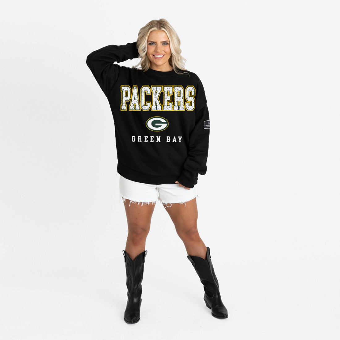 Green Bay Packers Gameday Couture Women's Oversized Level Up Black Label Premium Fleece Sweatshirt - Black outlet