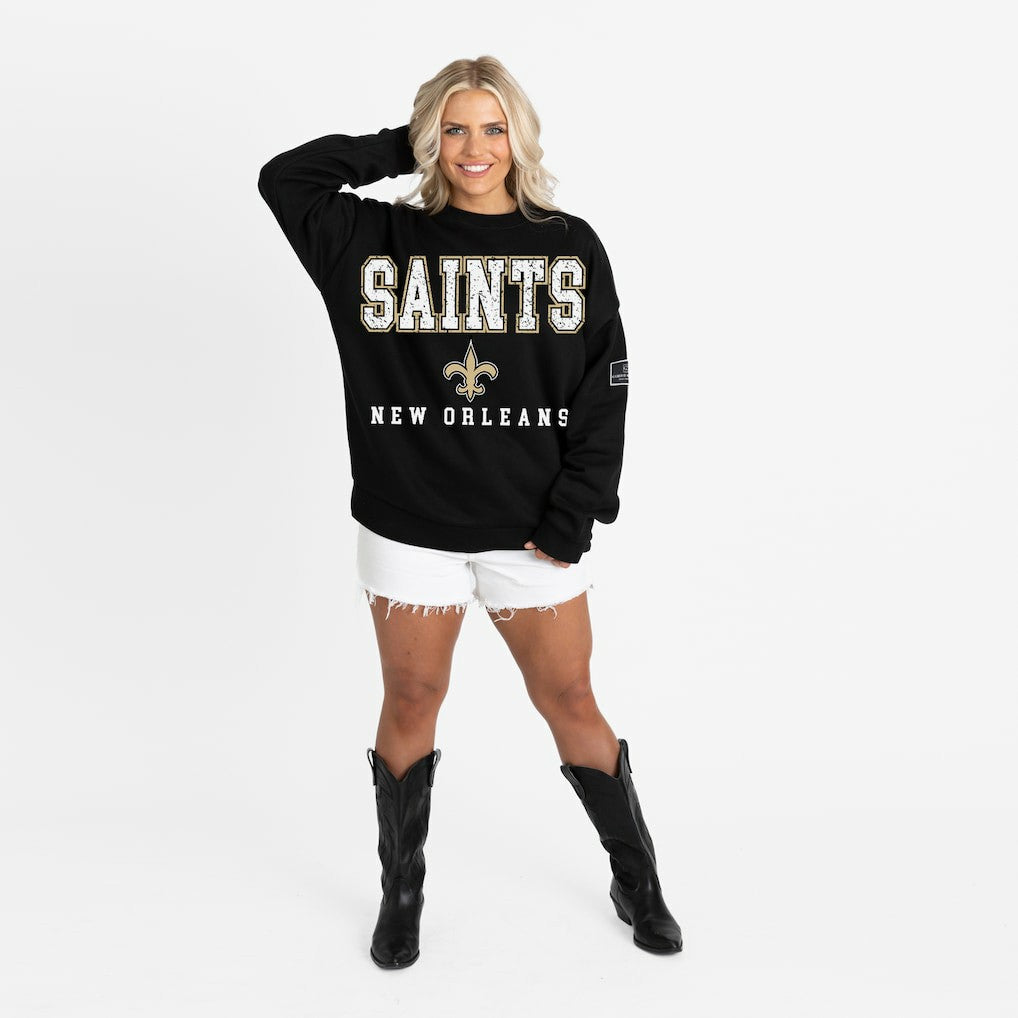 New Orleans Saints Gameday Couture Women's Oversized Level Up Black Label Premium Fleece Sweatshirt - Black outlet