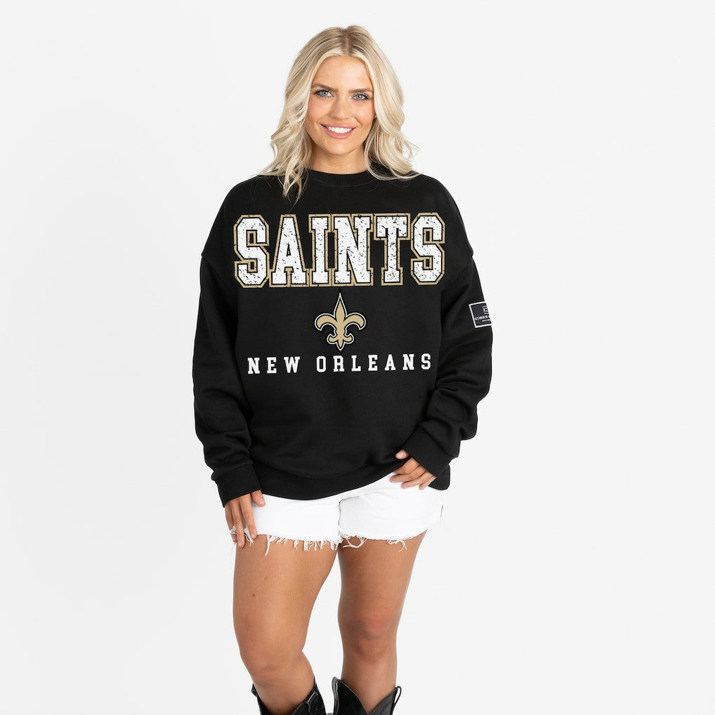 New Orleans Saints Gameday Couture Women's Oversized Level Up Black Label Premium Fleece Sweatshirt - Black outlet