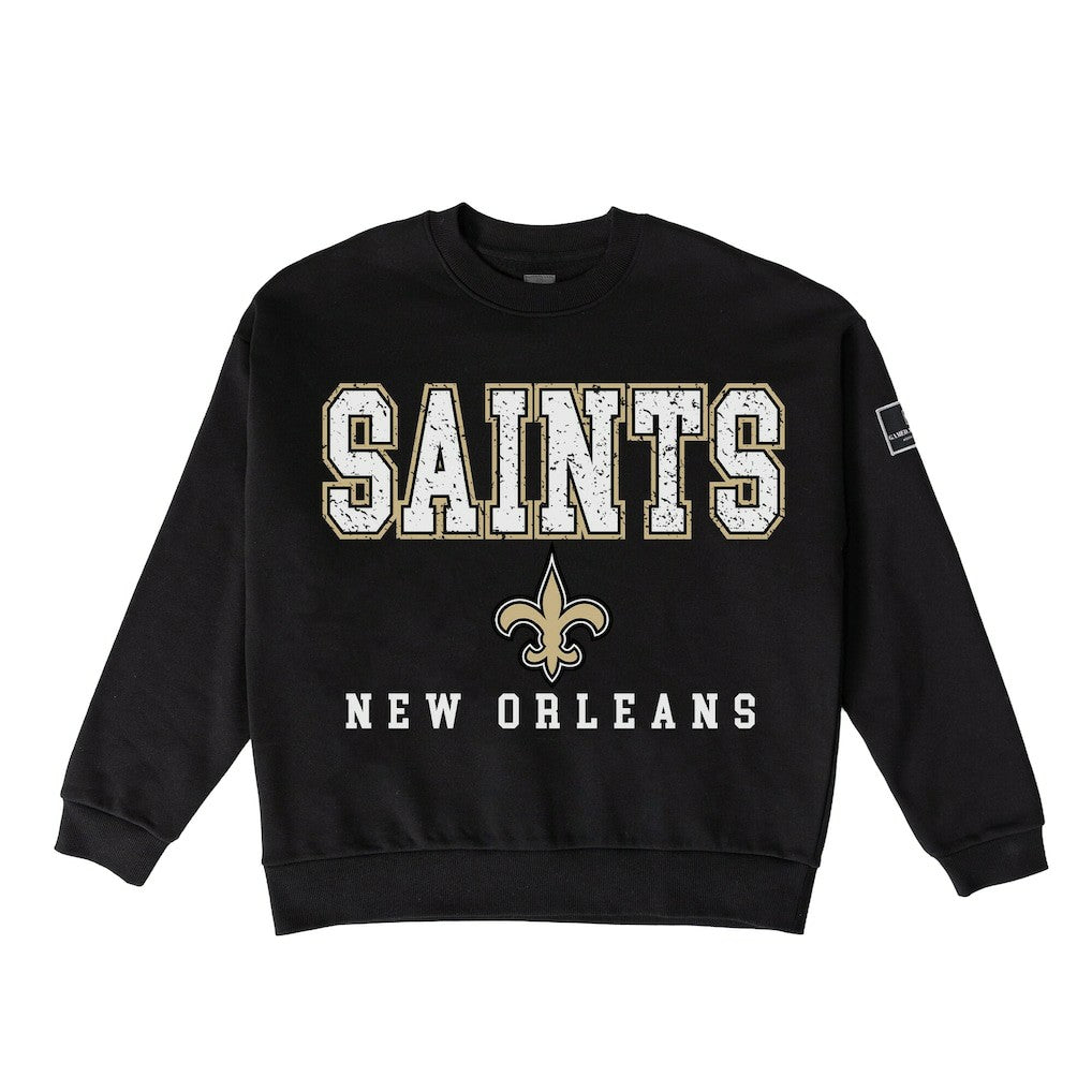 New Orleans Saints Gameday Couture Women's Oversized Level Up Black Label Premium Fleece Sweatshirt - Black outlet