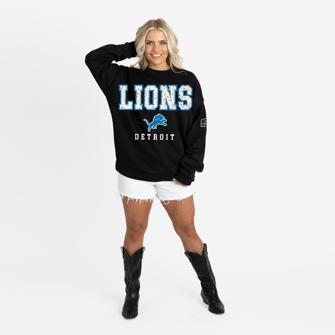 Detroit Lions Gameday Couture Women's Oversized Level Up Black Label Premium Fleece Sweatshirt - Black online