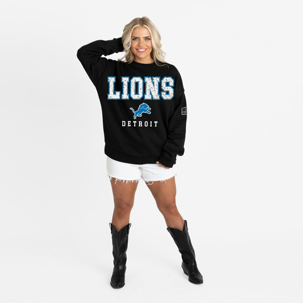 Detroit Lions Gameday Couture Women's Oversized Level Up Black Label Premium Fleece Sweatshirt - Black online