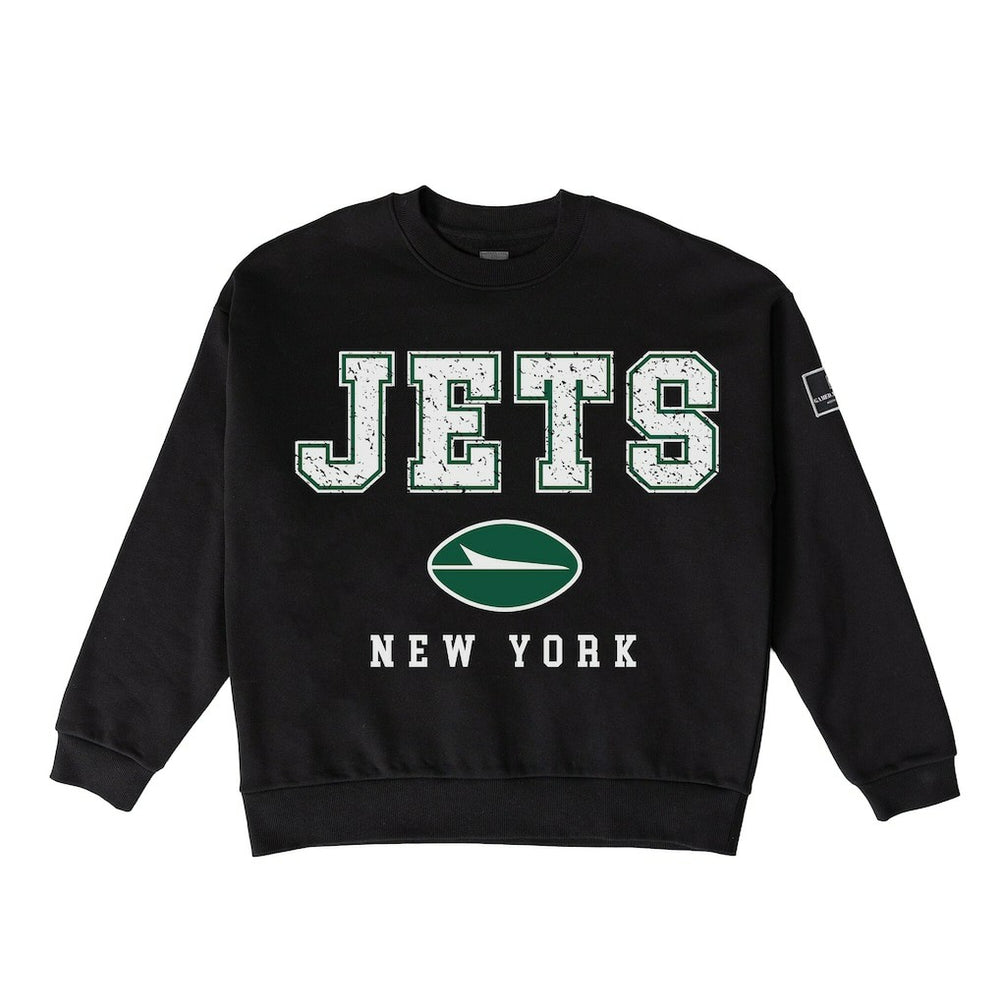 New York Jets Gameday Couture Women's Oversized Level Up Black Label Premium Fleece Sweatshirt - Black for sale