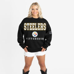 Pittsburgh Steelers Gameday Couture Women's Oversized Level Up Black Label Premium Fleece Sweatshirt - Black discount