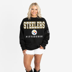 Pittsburgh Steelers Gameday Couture Women's Oversized Level Up Black Label Premium Fleece Sweatshirt - Black discount
