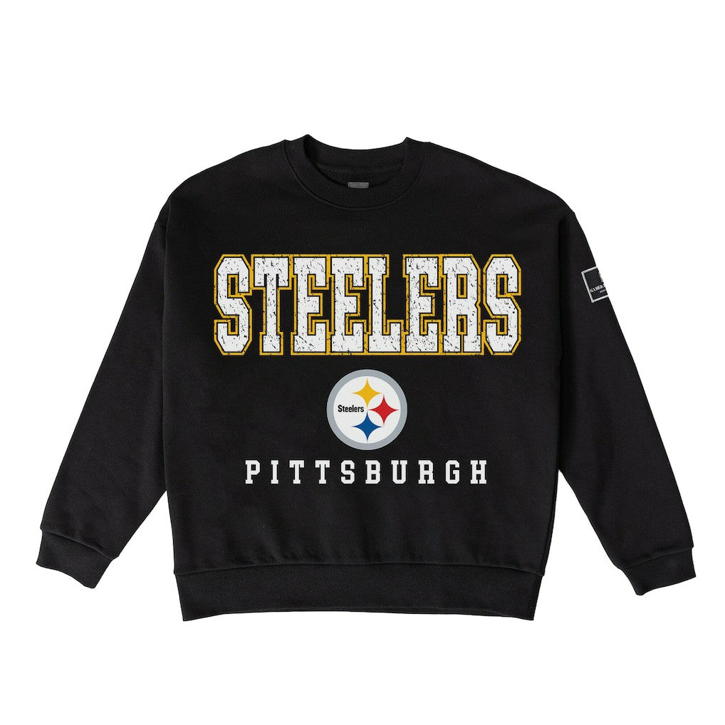 Pittsburgh Steelers Gameday Couture Women's Oversized Level Up Black Label Premium Fleece Sweatshirt - Black discount