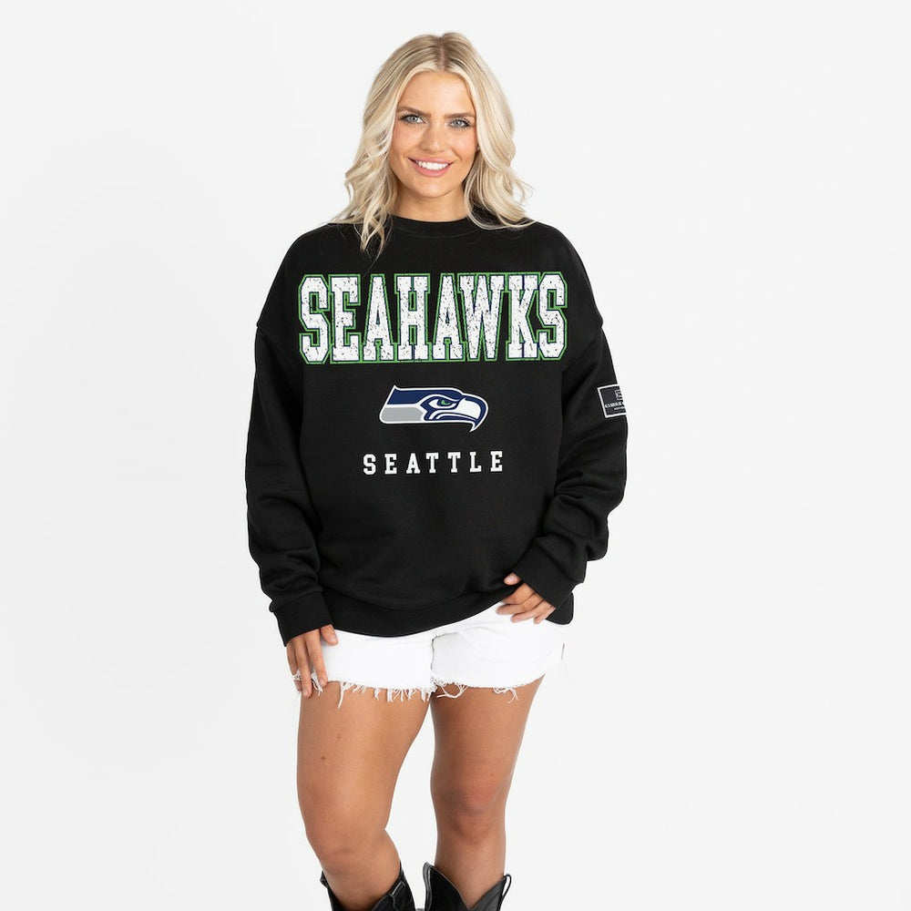 Seattle Seahawks Gameday Couture Women's Oversized Level Up Black Label Premium Fleece Sweatshirt - Black on sale