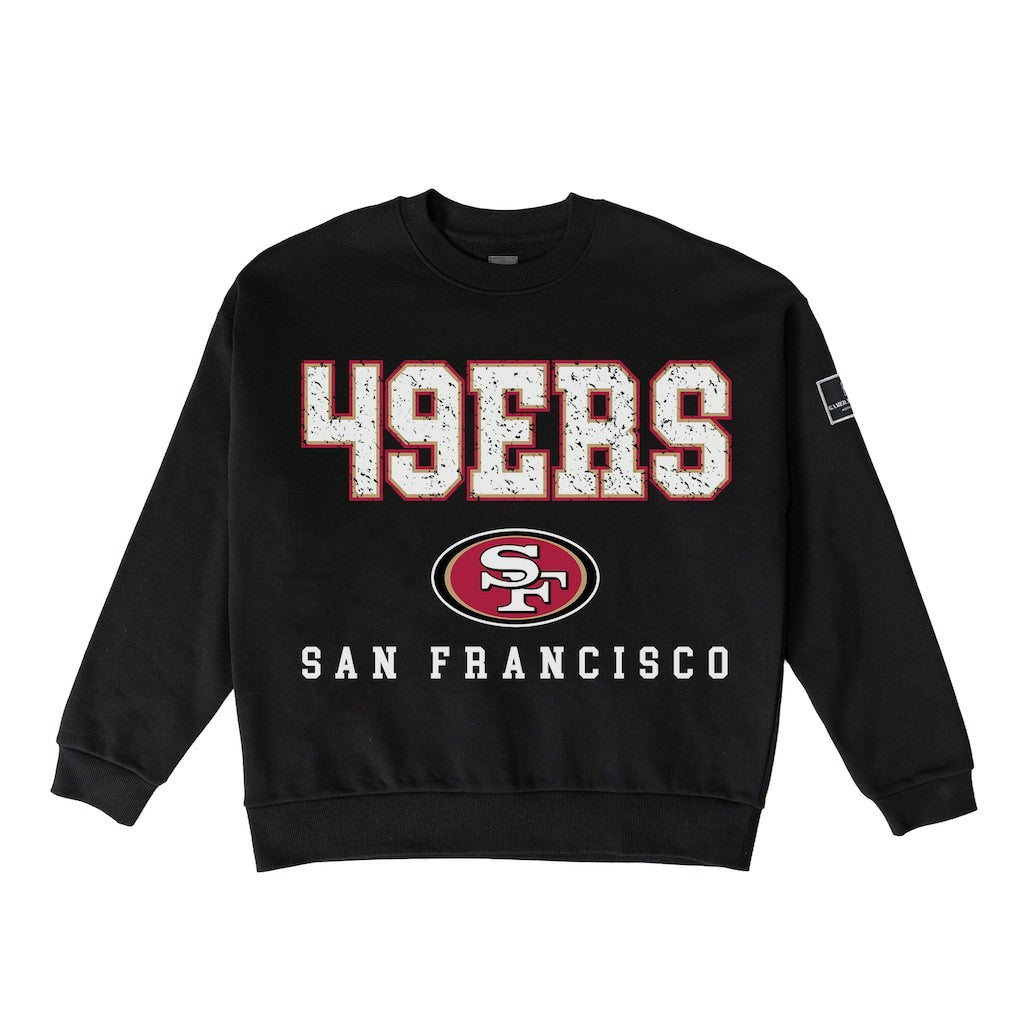 San Francisco 49ers Gameday Couture Women's Oversized Level Up Black Label Premium Fleece Sweatshirt - Black for sale