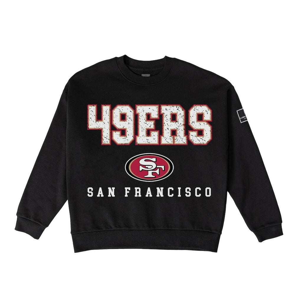 San Francisco 49ers Gameday Couture Women's Oversized Level Up Black Label Premium Fleece Sweatshirt - Black for sale