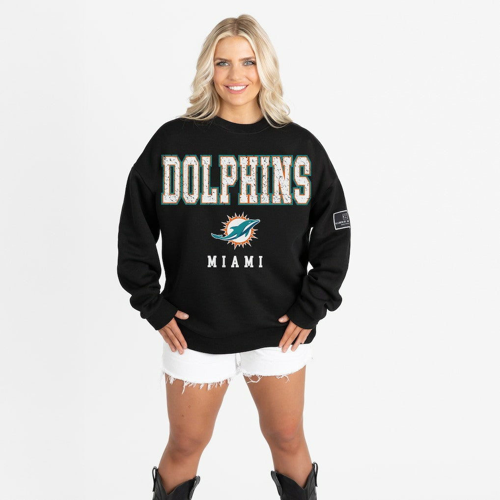 Miami Dolphins Gameday Couture Women's Oversized Level Up Black Label Premium Fleece Sweatshirt - Black cheap