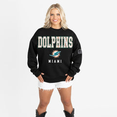 Miami Dolphins Gameday Couture Women's Oversized Level Up Black Label Premium Fleece Sweatshirt - Black cheap