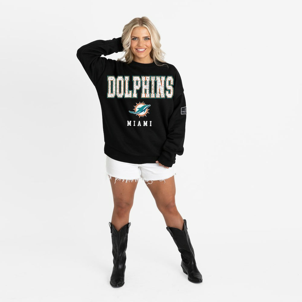 Miami Dolphins Gameday Couture Women's Oversized Level Up Black Label Premium Fleece Sweatshirt - Black cheap