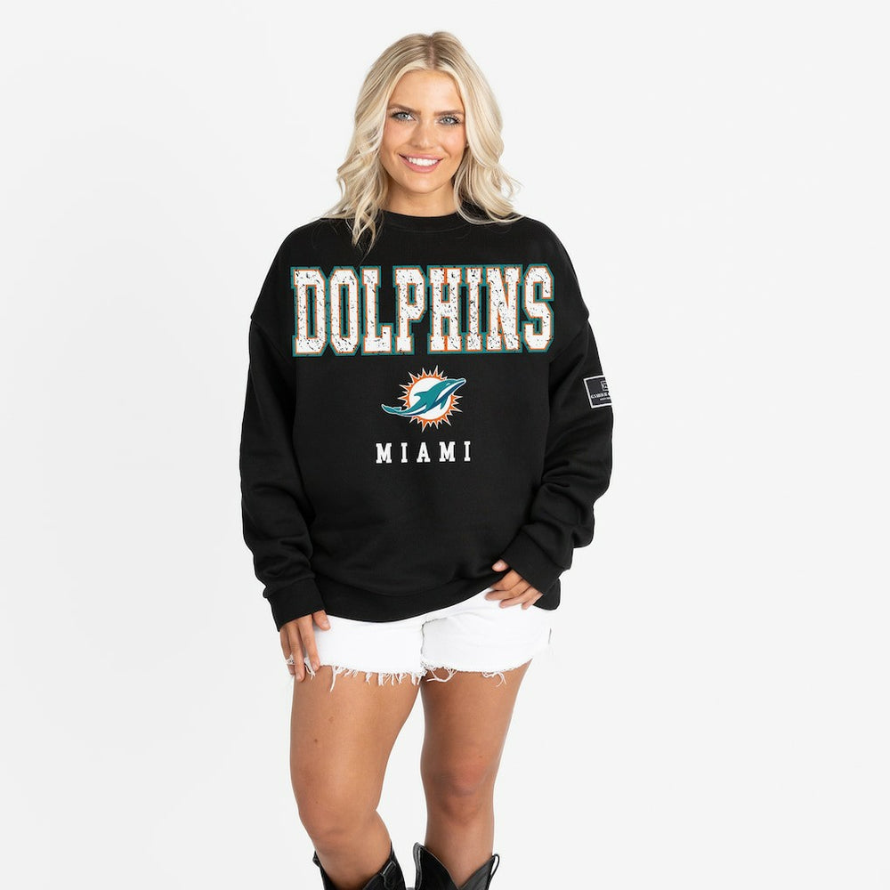 Miami Dolphins Gameday Couture Women's Oversized Level Up Black Label Premium Fleece Sweatshirt - Black cheap