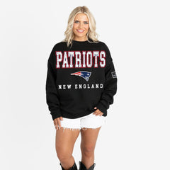 New England Patriots Gameday Couture Women's Oversized Level Up Black Label Premium Fleece Sweatshirt - Black outlet