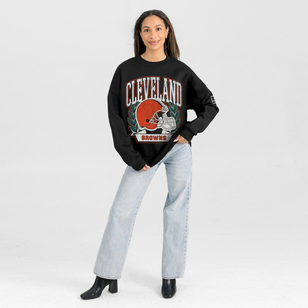 Cleveland Browns Gameday Couture Women's Oversized Victory Lane Black Label Premium Fleece Sweatshirt - Black discount